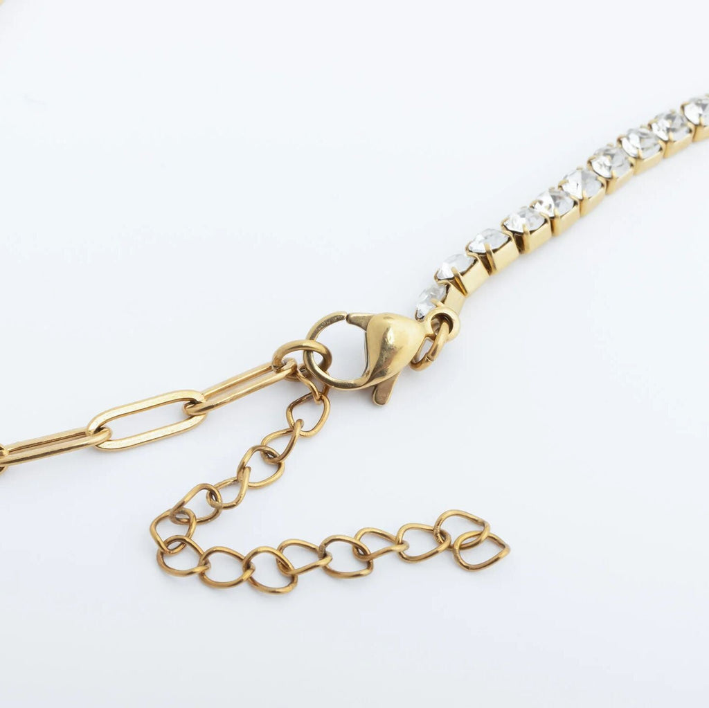 Gold Paperclip Necklace - 18K Gold PVD Stainless Steel Tennis Chain Split Design