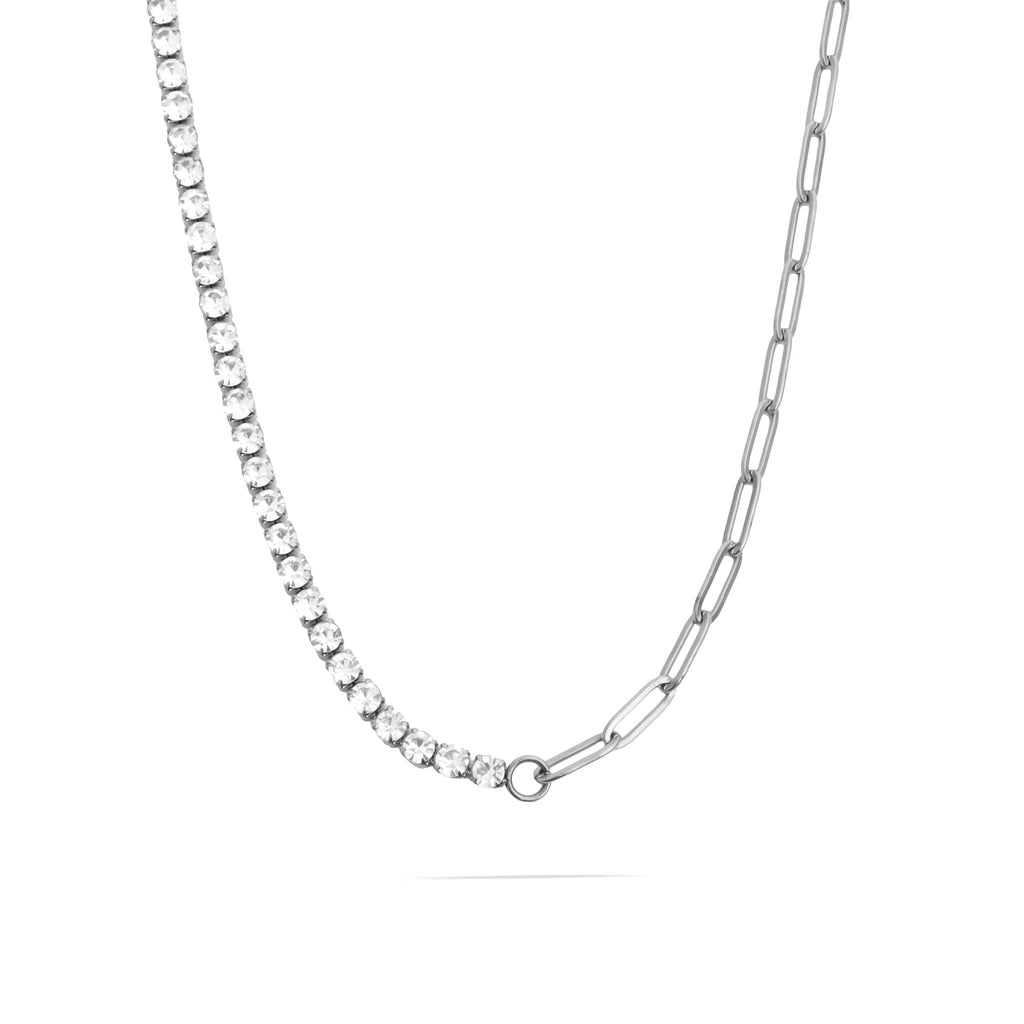 Gold Paperclip Necklace - 18K Gold PVD Stainless Steel Tennis Chain Split Design