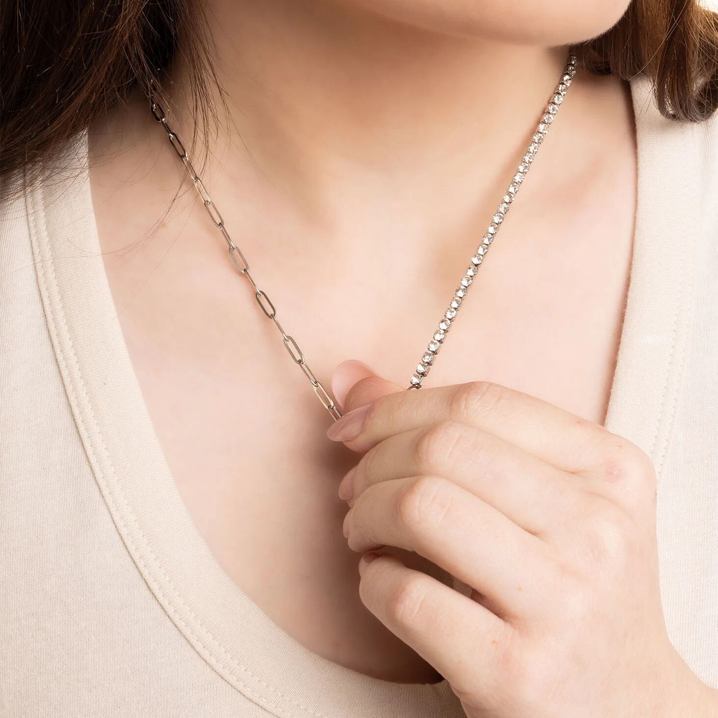 Gold Paperclip Necklace - 18K Gold PVD Stainless Steel Tennis Chain Split Design