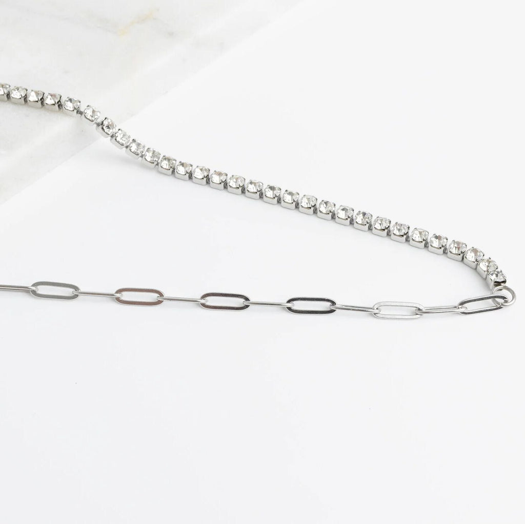 Gold Paperclip Necklace - 18K Gold PVD Stainless Steel Tennis Chain Split Design