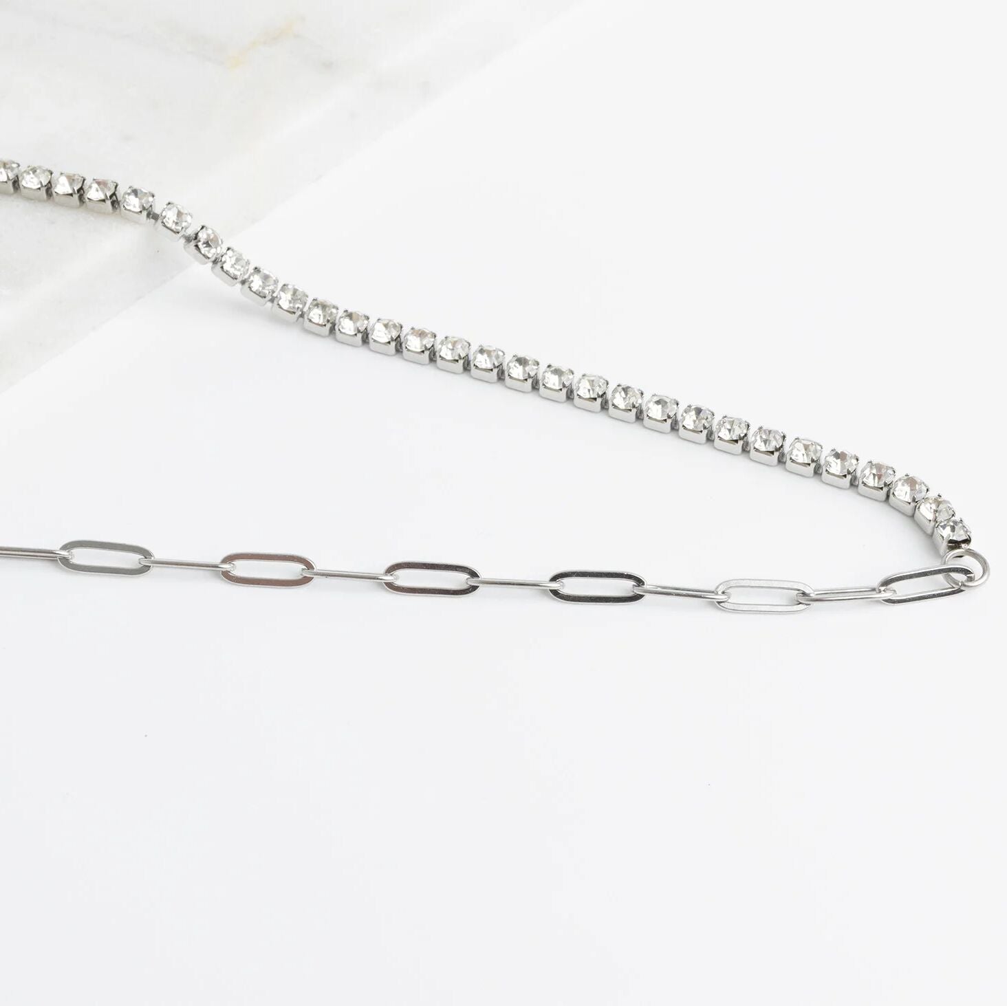 Gold Paperclip Necklace - 18K Gold PVD Stainless Steel Tennis Chain Split Design