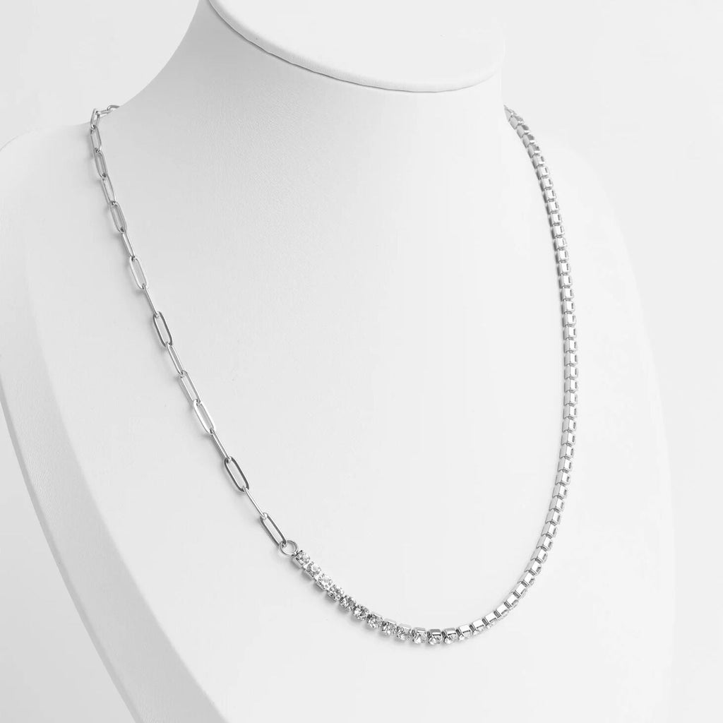 Gold Paperclip Necklace - 18K Gold PVD Stainless Steel Tennis Chain Split Design