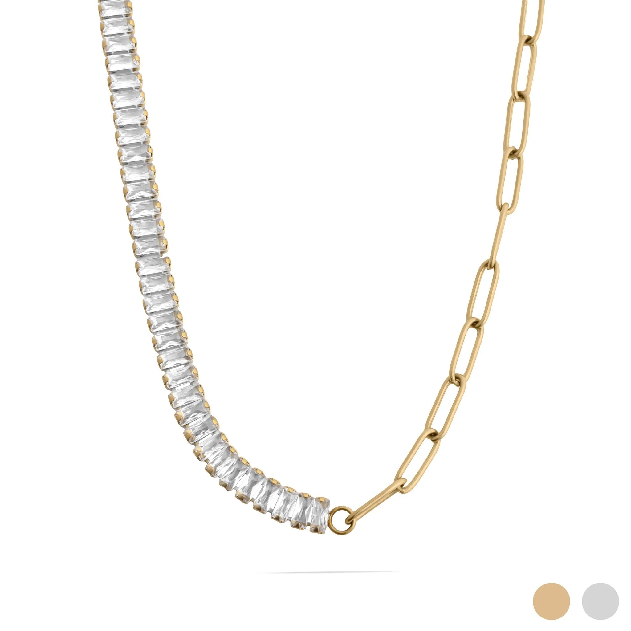 Gold Paperclip Necklace – 18K Gold PVD Stainless Steel Tennis Chain Emerald Jewelry