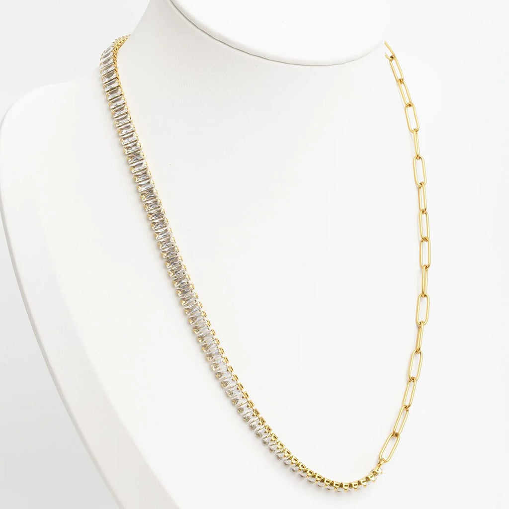 Gold Paperclip Necklace – 18K Gold PVD Stainless Steel Tennis Chain Emerald Jewelry