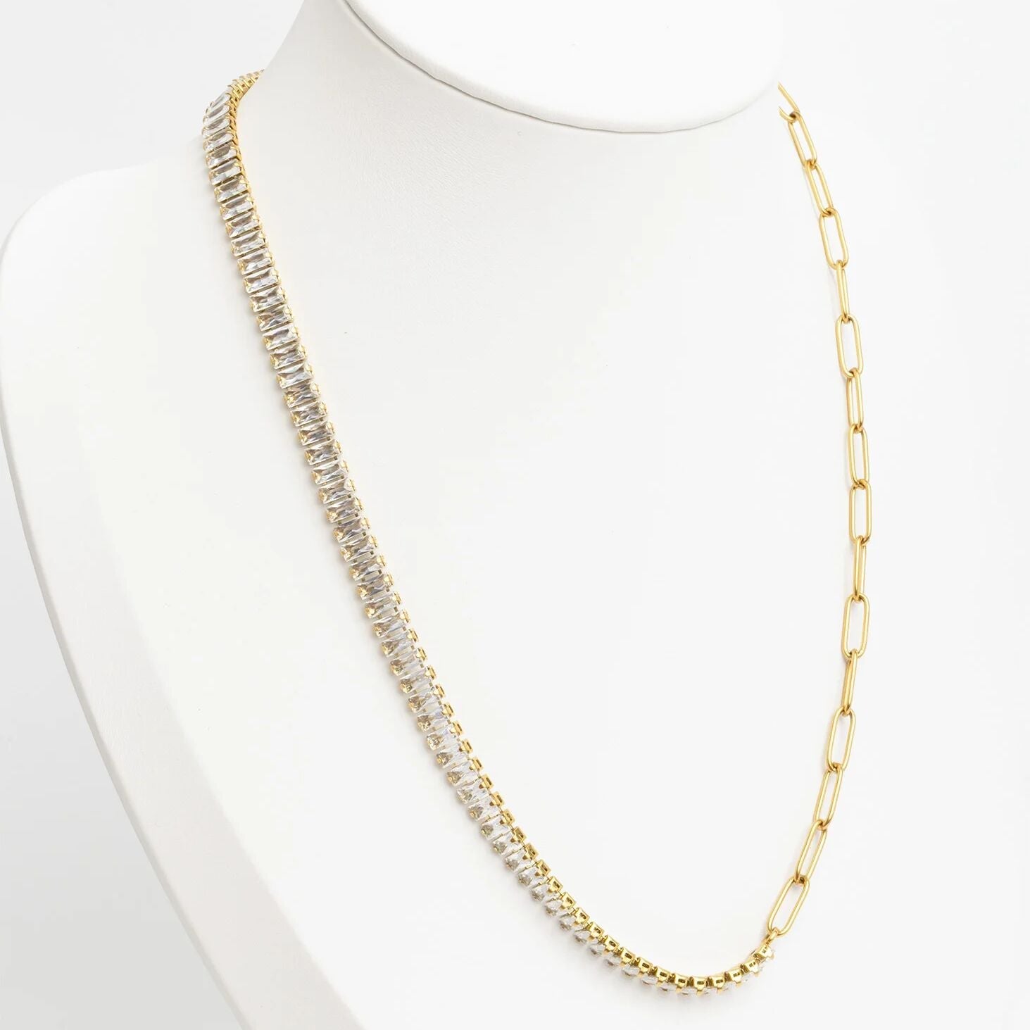 Gold Paperclip Necklace – 18K Gold PVD Stainless Steel Tennis Chain Emerald Jewelry