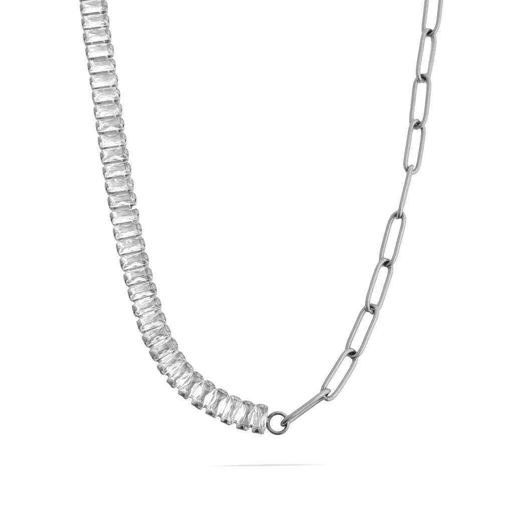 Gold Paperclip Necklace – 18K Gold PVD Stainless Steel Tennis Chain Emerald Jewelry