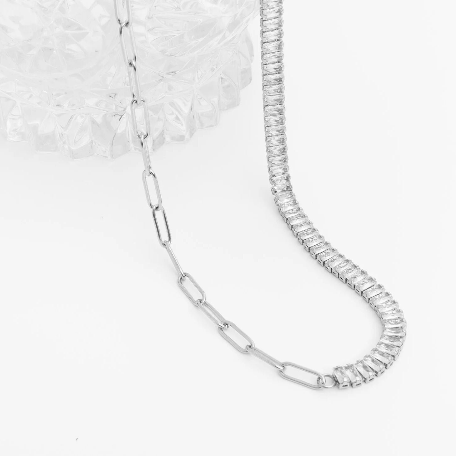 Gold Paperclip Necklace – 18K Gold PVD Stainless Steel Tennis Chain Emerald Jewelry