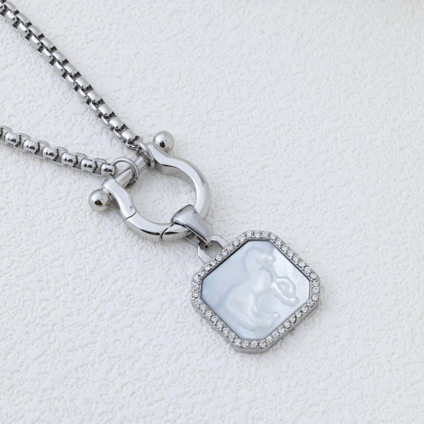 Silver Horse Shoe Carabiner Charm Holder Necklace