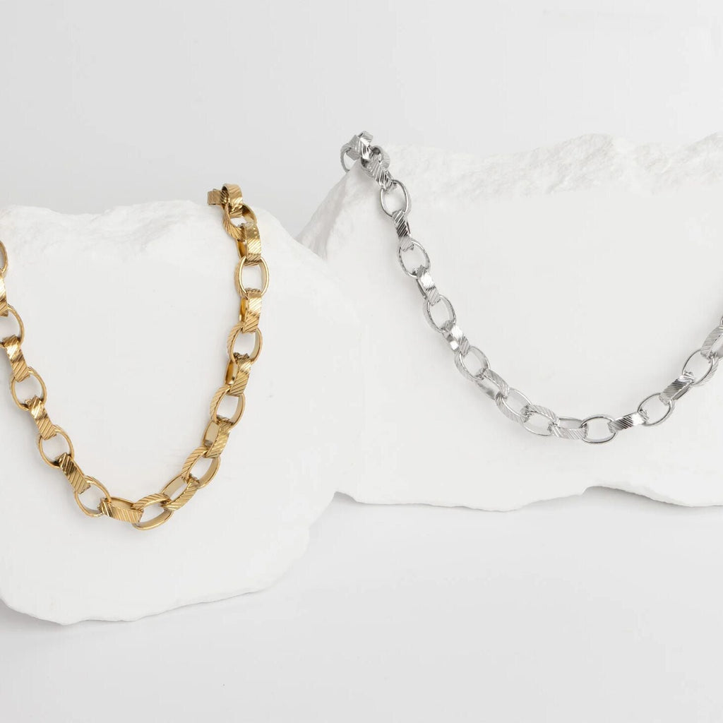 Gold Oval Chain Necklace – 18K Gold PVD Thick Stainless Steel Oval Link Chain