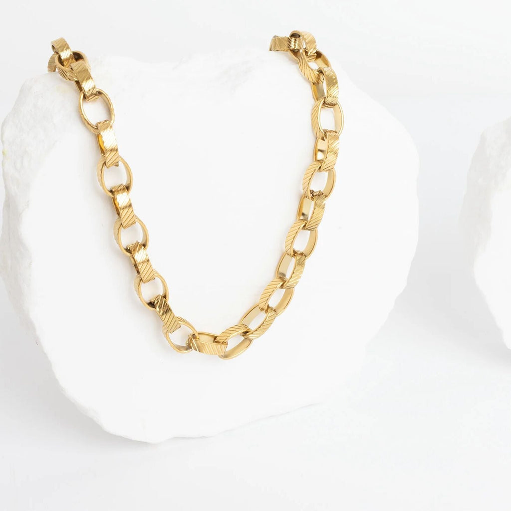 Gold Oval Chain Necklace – 18K Gold PVD Thick Stainless Steel Oval Link Chain