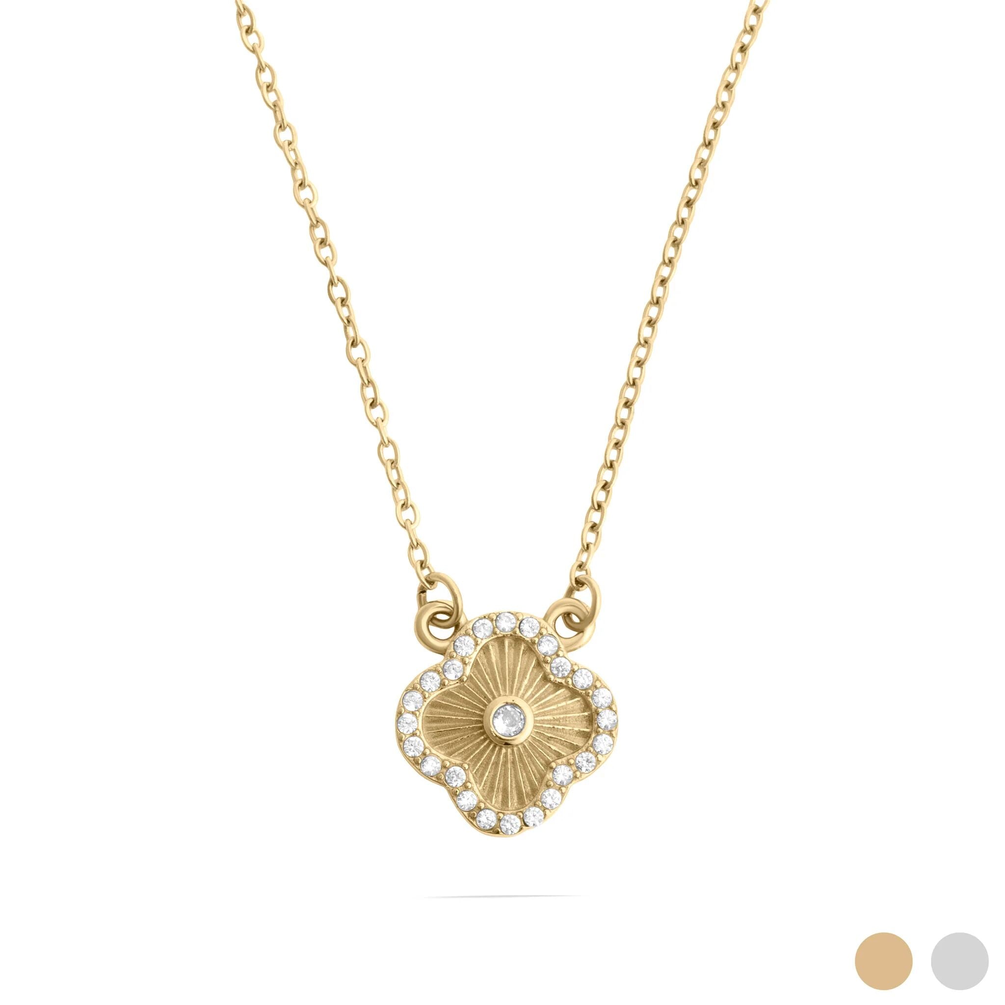 Gold Floral Necklace – 18K Gold PVD Stainless Steel Adjustable Chain Jewelry