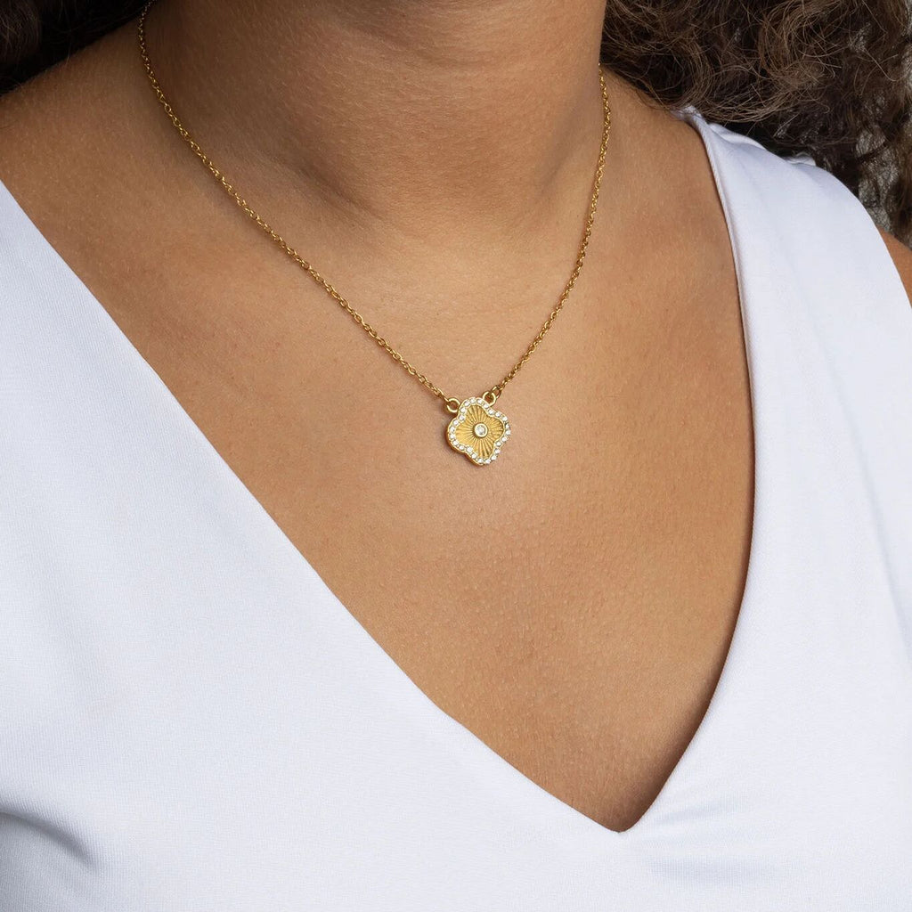 Gold Floral Necklace – 18K Gold PVD Stainless Steel Adjustable Chain Jewelry