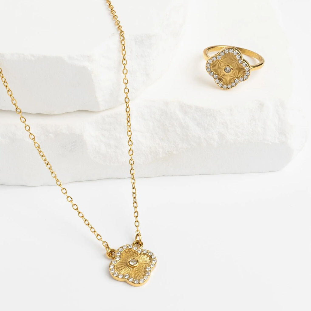 Gold Floral Necklace – 18K Gold PVD Stainless Steel Adjustable Chain Jewelry
