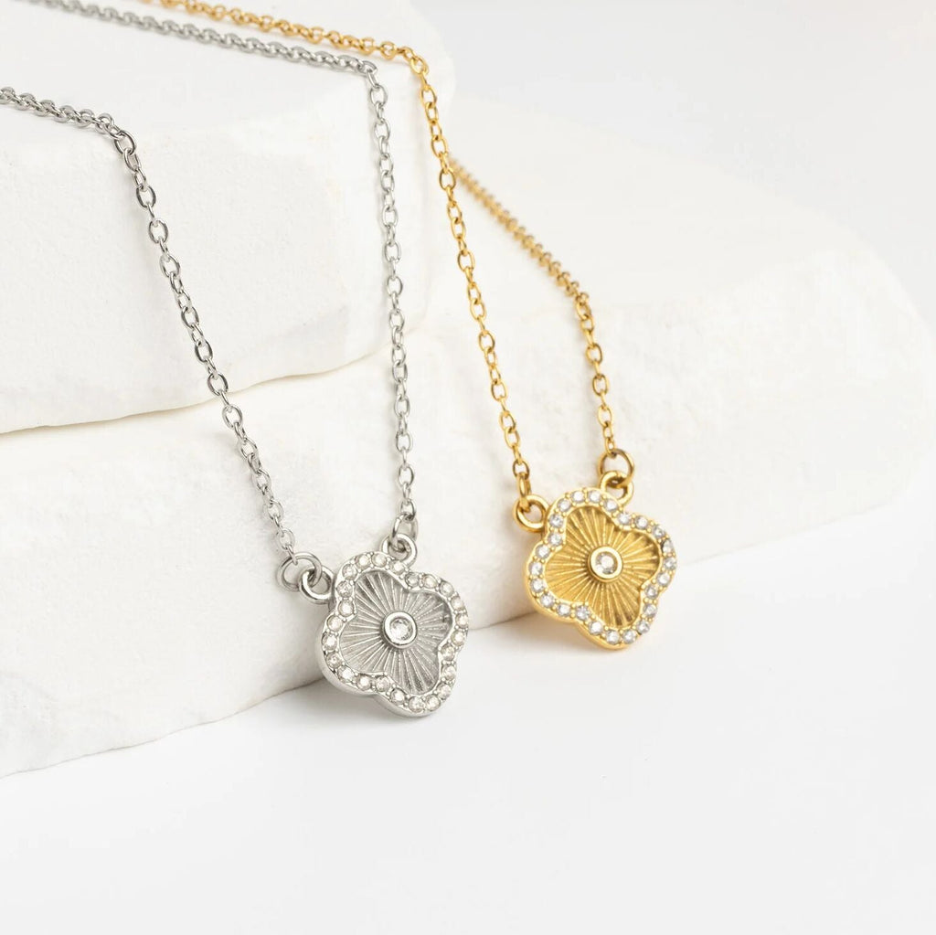 Gold Floral Necklace – 18K Gold PVD Stainless Steel Adjustable Chain Jewelry