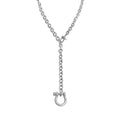 Silver Y Necklace with Horse shoe Carabiner with a clasp on a white background