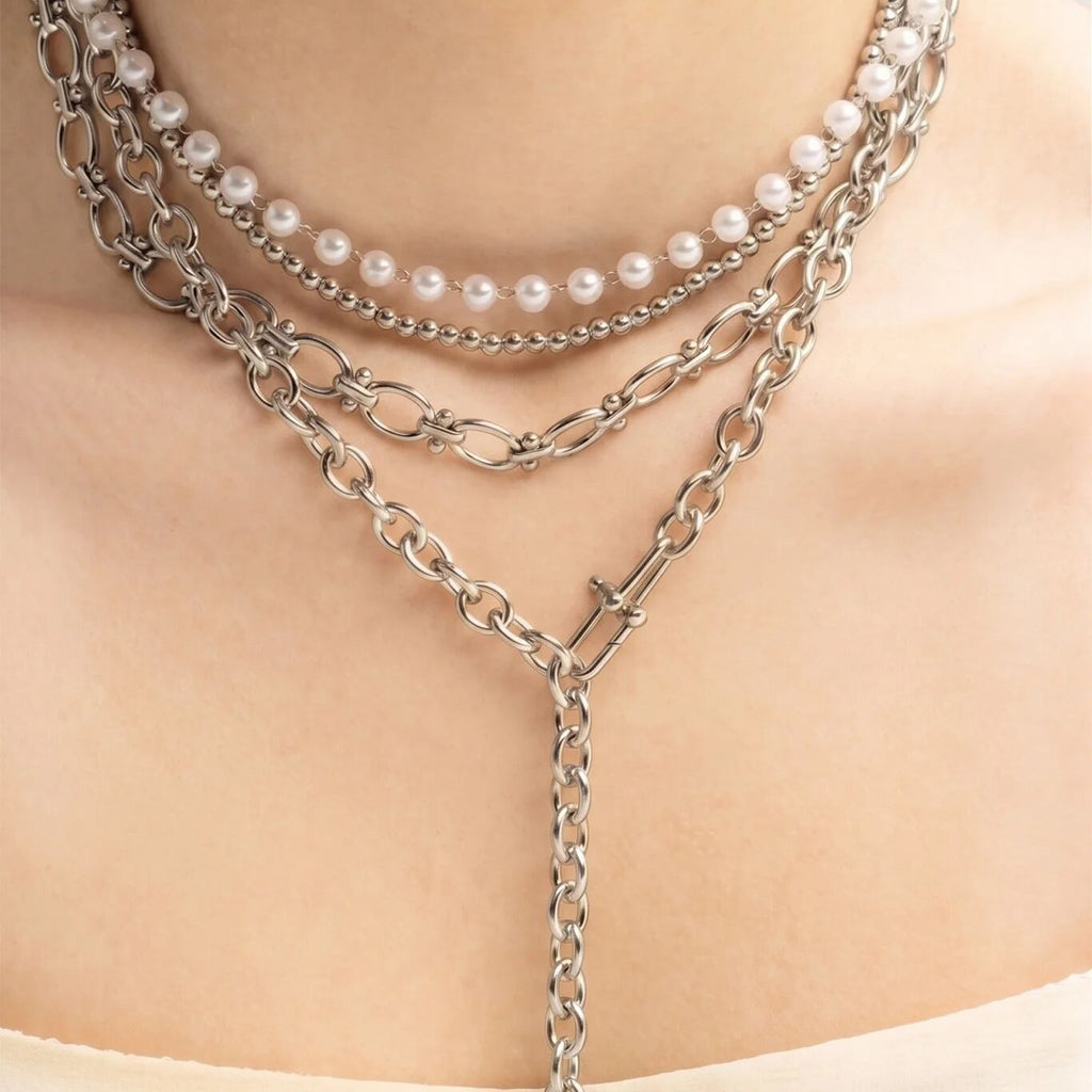 Stainless Steel Round and Bead Chain Necklace- model