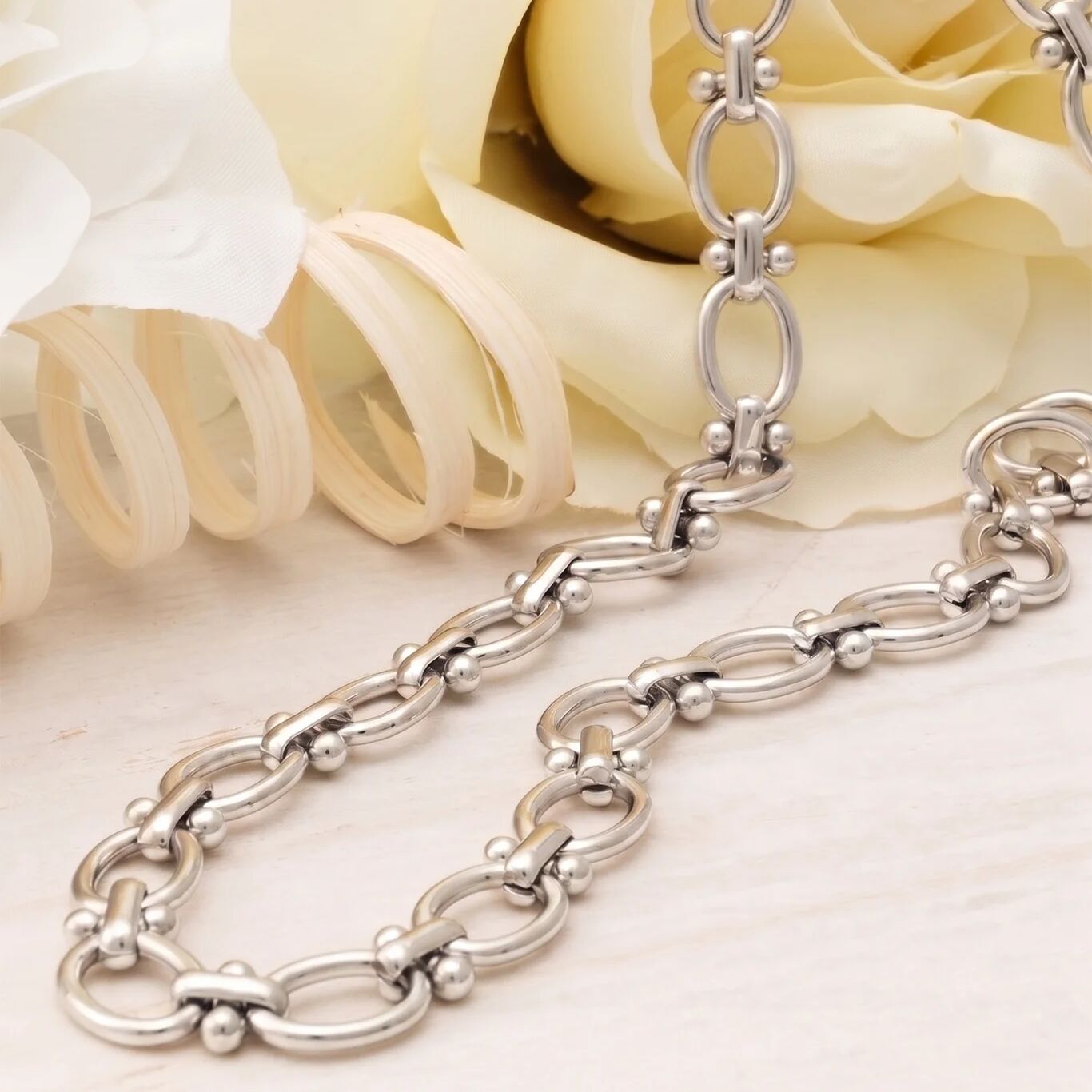 Stainless Steel Round and Bead Chain Necklace- studio