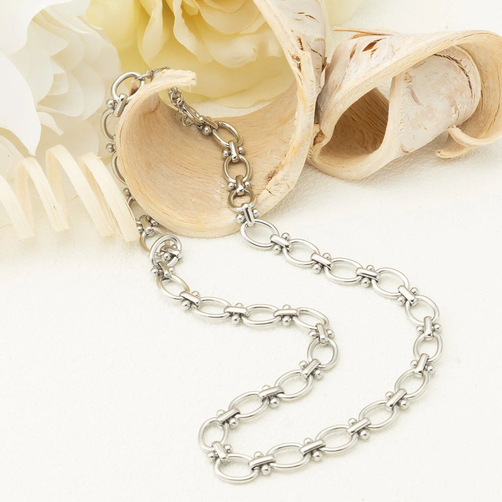 Stainless Steel Round and Bead Chain Necklace- studio