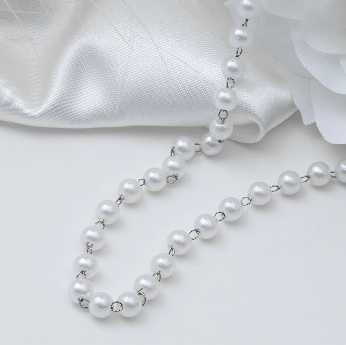 Silver Glass Pearl Beaded Necklace