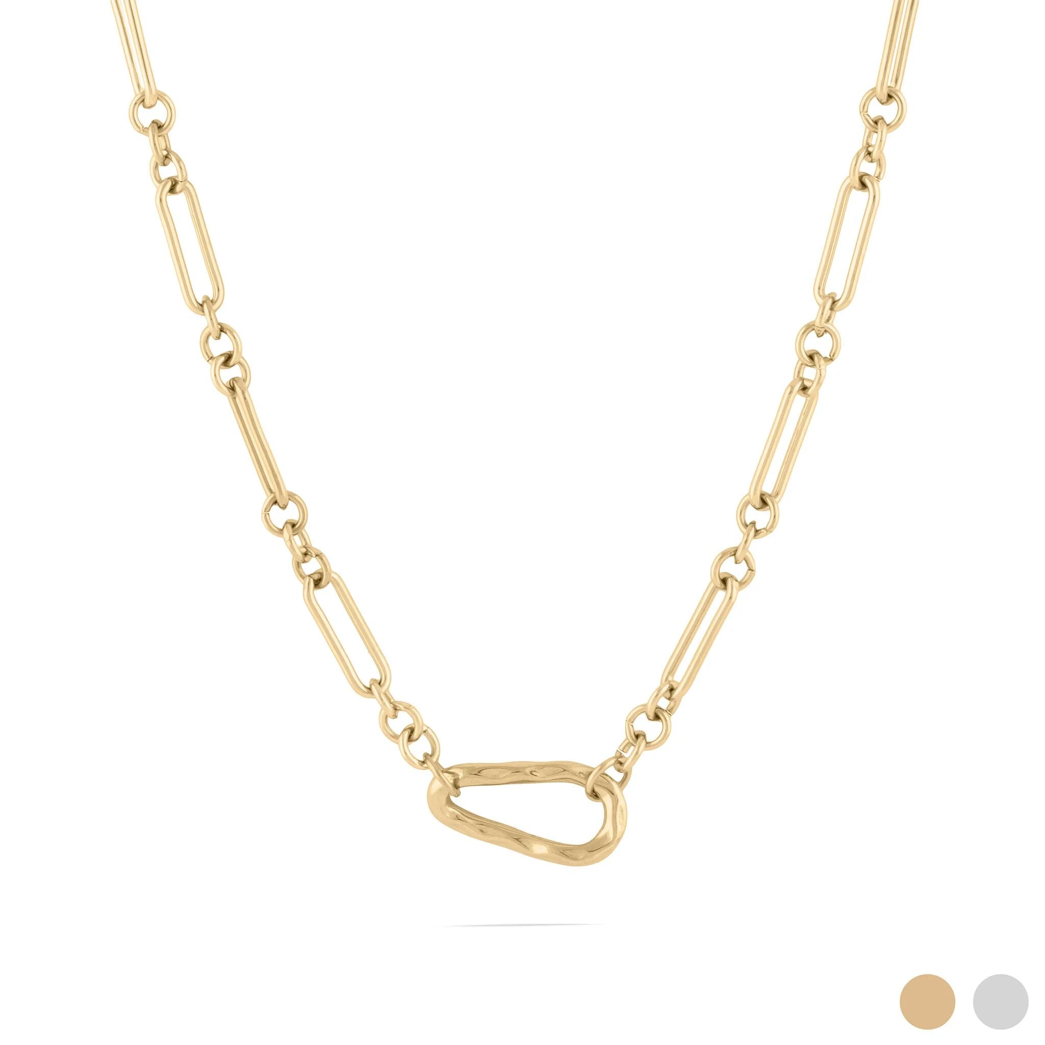 18K Gold Stainless Steel Mixed Link Carabiner Necklace- gold main