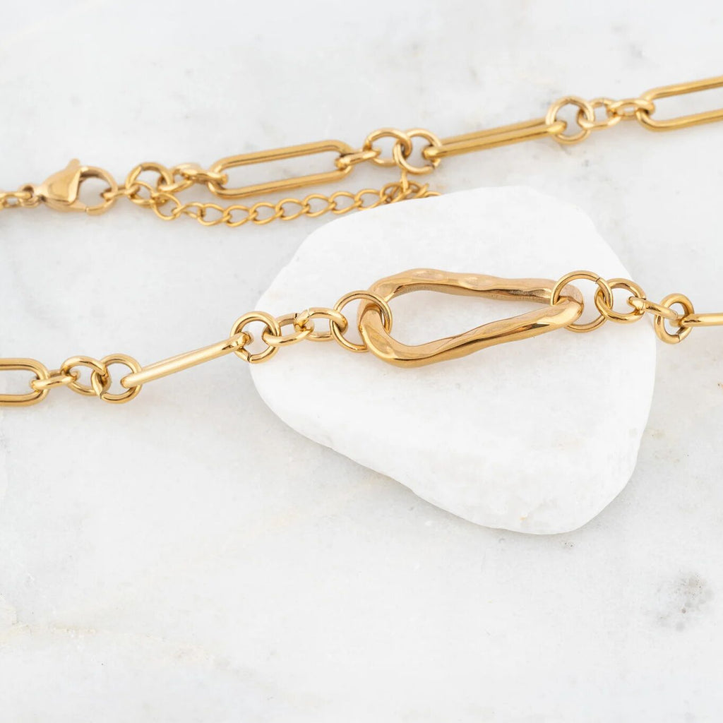 18K Gold Stainless Steel Mixed Link Carabiner Necklace- gold studio