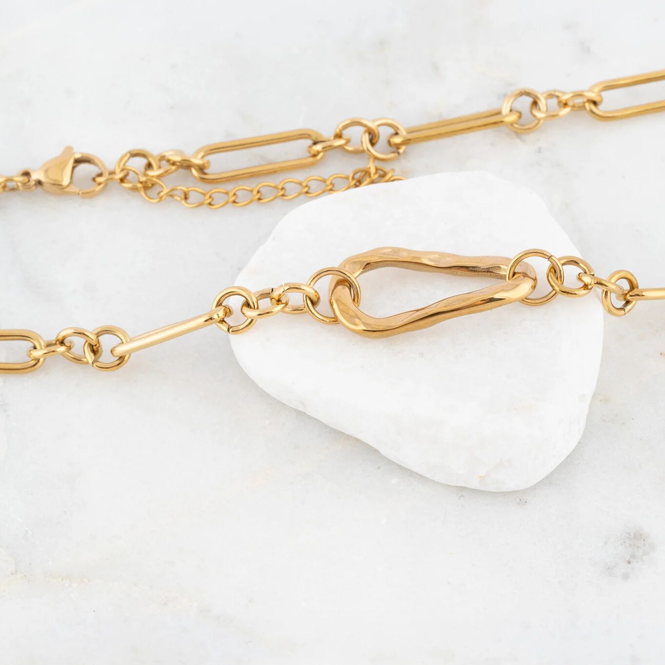 18K Gold Stainless Steel Mixed Link Carabiner Necklace- gold studio