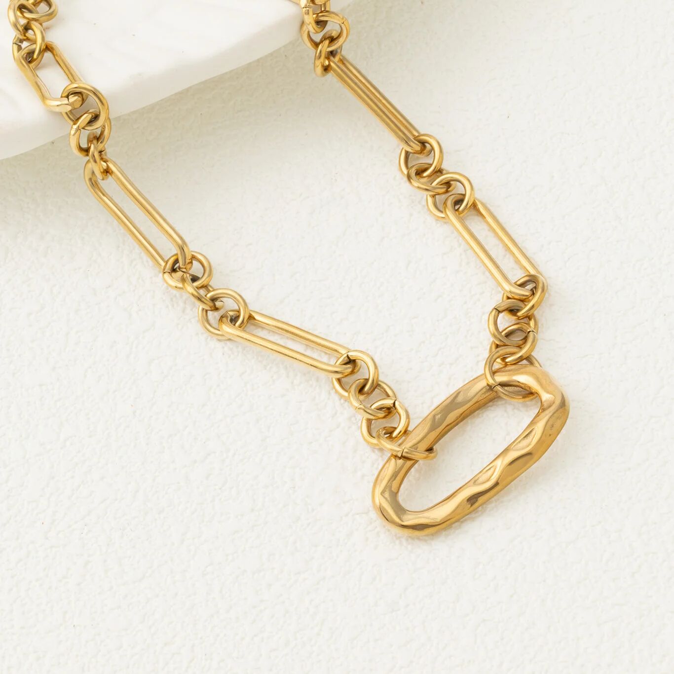 18K Gold Stainless Steel Mixed Link Carabiner Necklace- gold studio