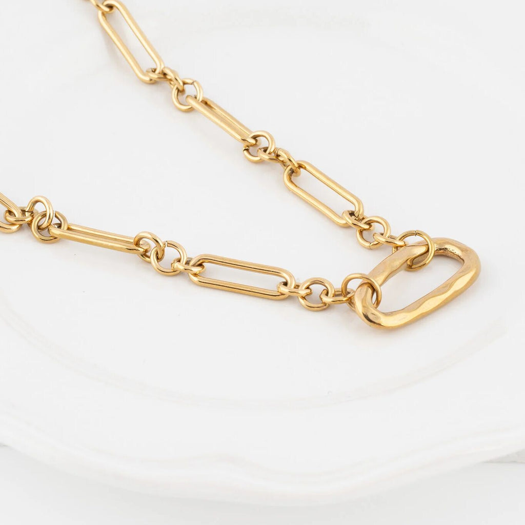 18K Gold Stainless Steel Mixed Link Carabiner Necklace- gold studio