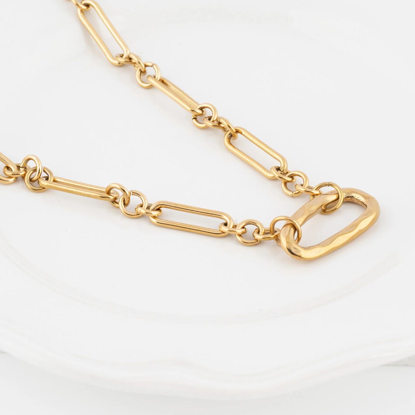 18K Gold Stainless Steel Mixed Link Carabiner Necklace- gold studio