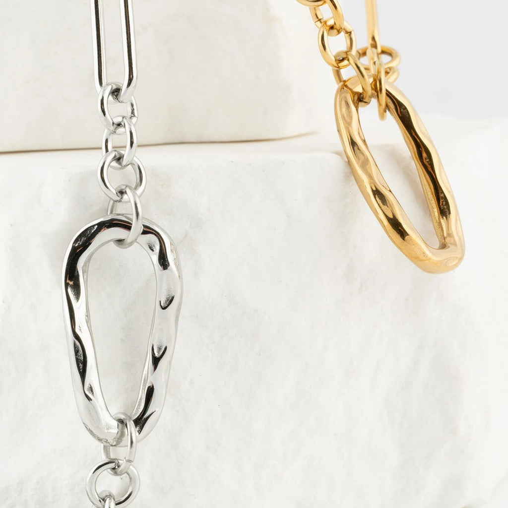 18K Gold Stainless Steel Mixed Link Carabiner Necklace- gold and silver studio