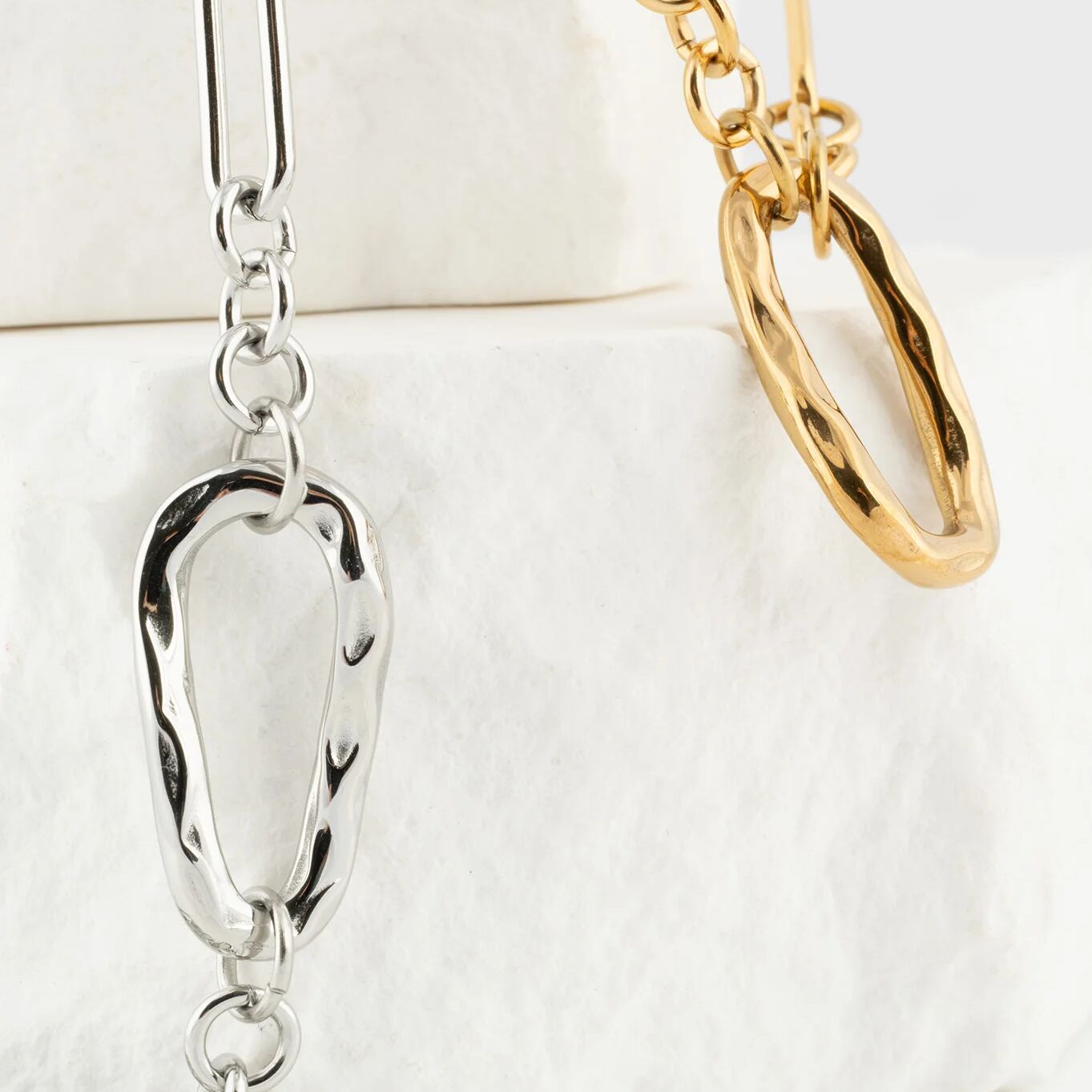18K Gold Stainless Steel Mixed Link Carabiner Necklace- gold and silver studio