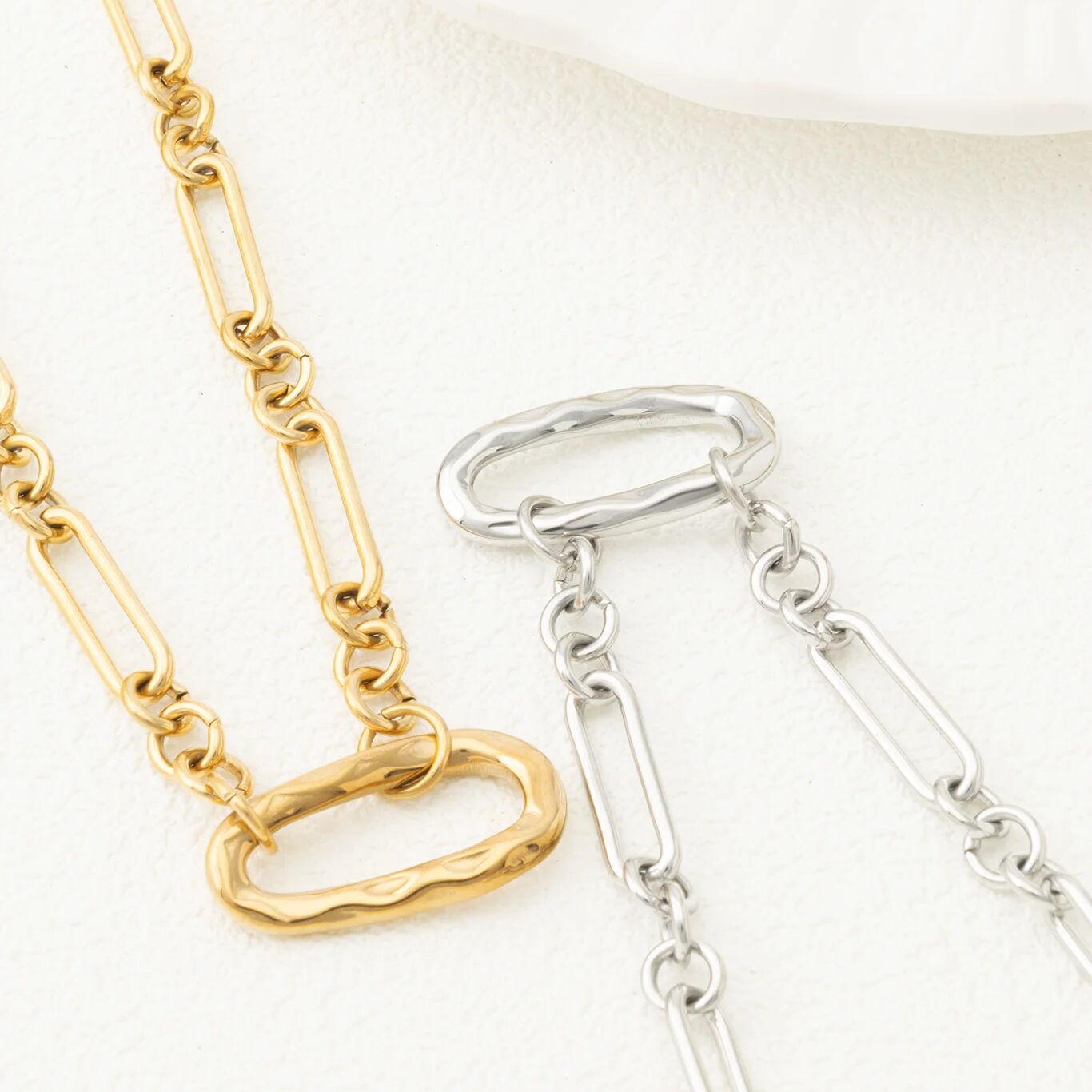 18K Gold Stainless Steel Mixed Link Carabiner Necklace- gold and silver studio