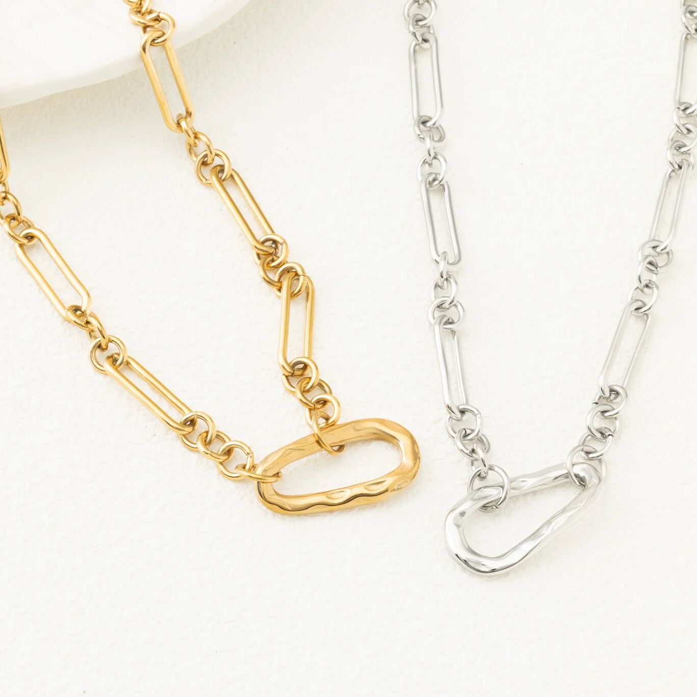 18K Gold Stainless Steel Mixed Link Carabiner Necklace- gold and silver studio