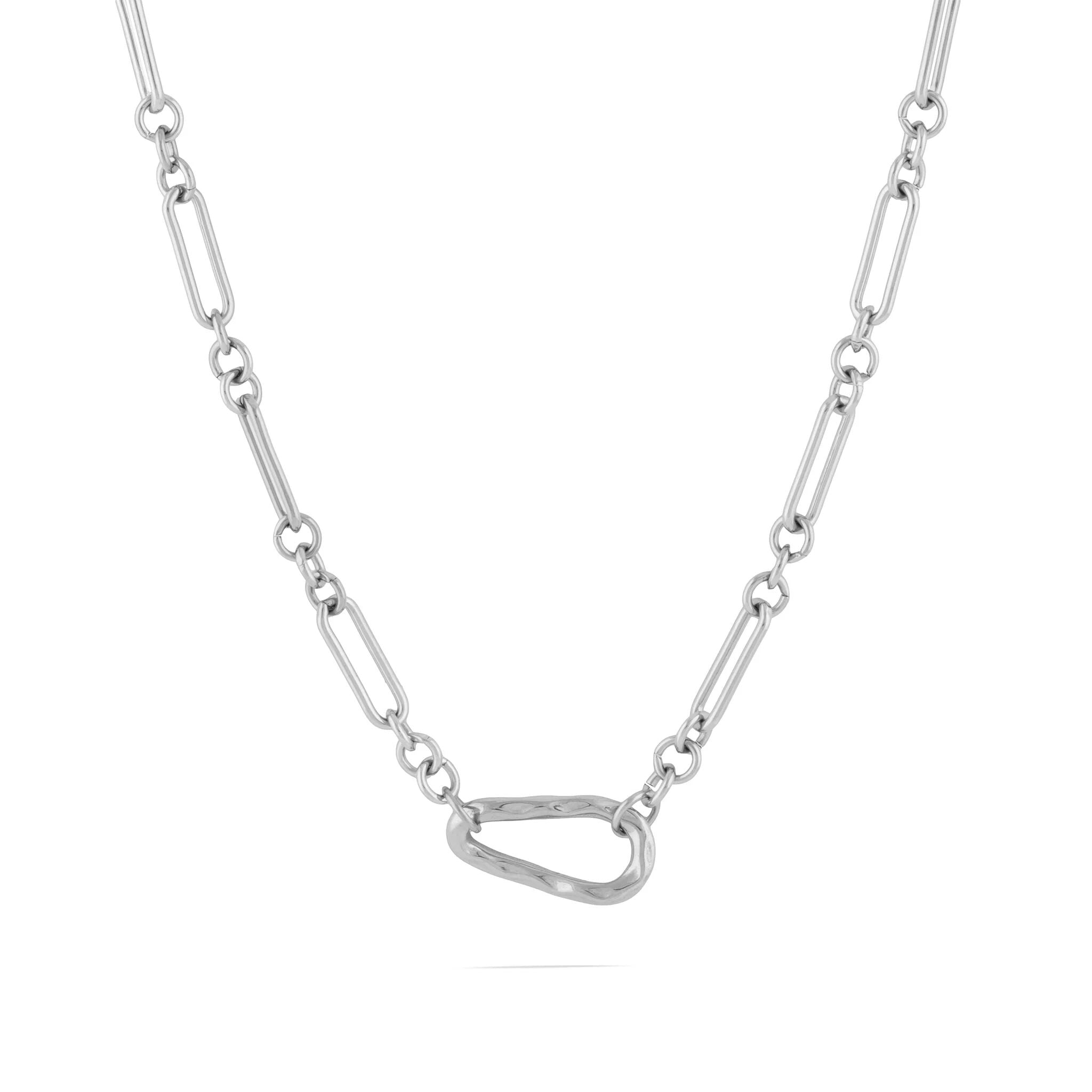 18K Gold Stainless Steel Mixed Link Carabiner Necklace- silver main
