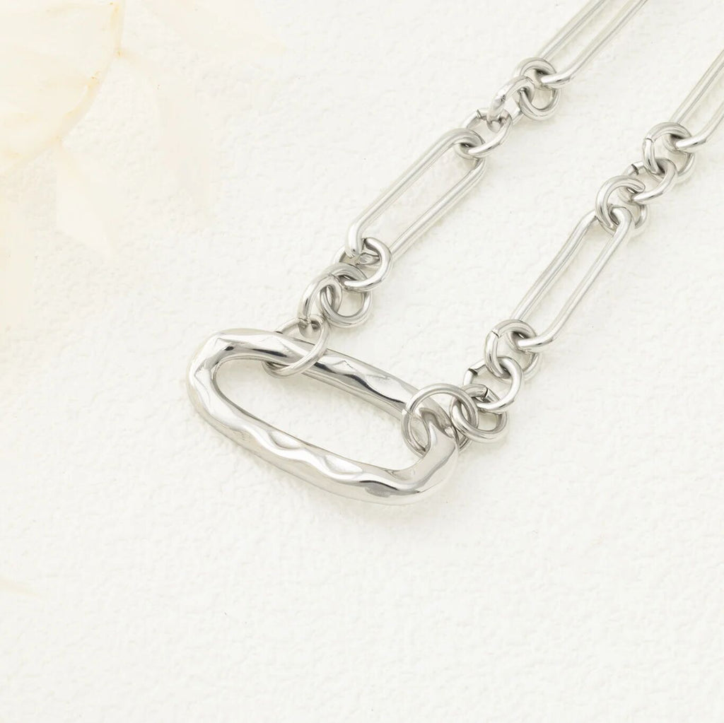 18K Gold Stainless Steel Mixed Link Carabiner Necklace- silver studio