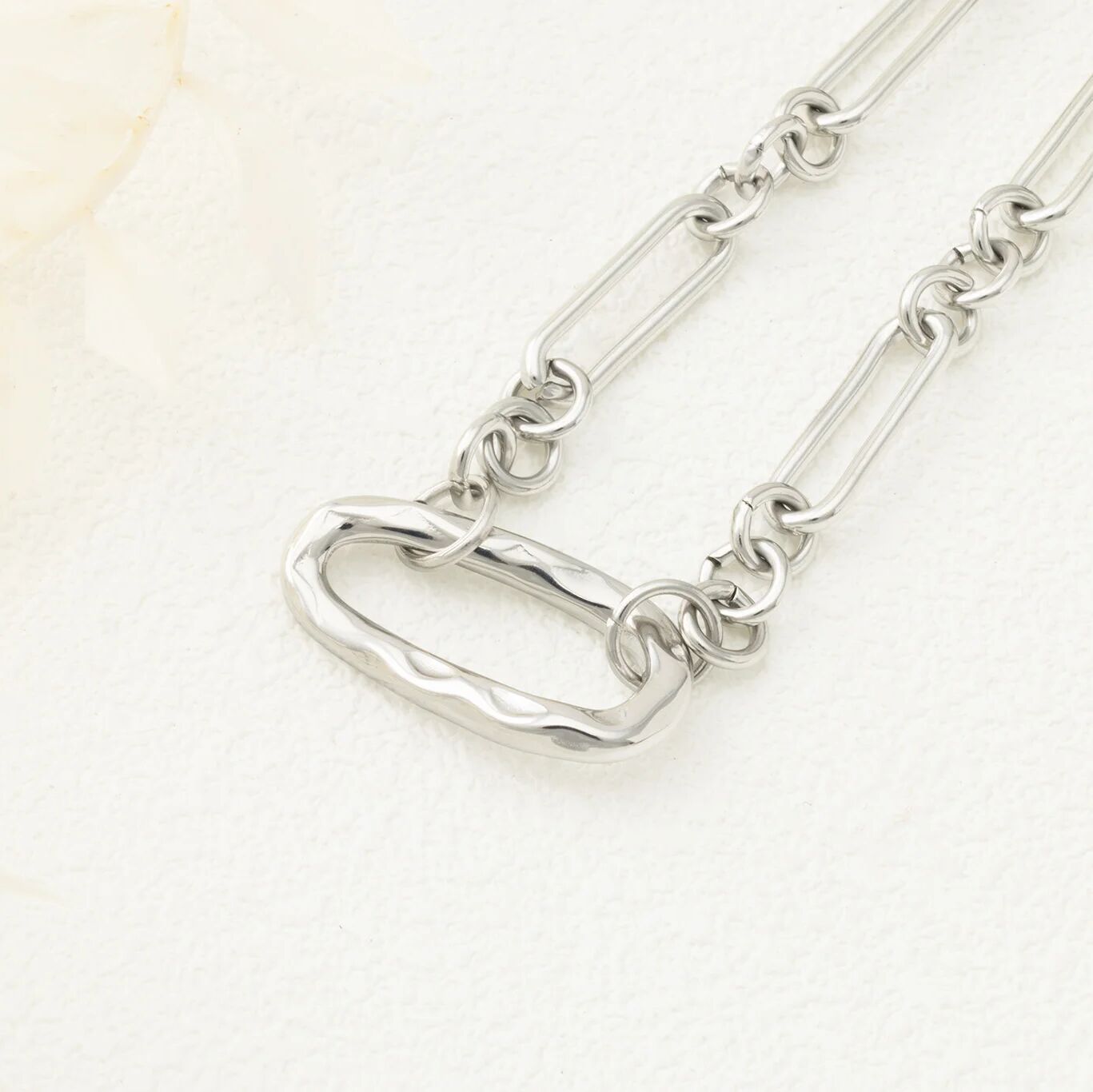 18K Gold Stainless Steel Mixed Link Carabiner Necklace- silver studio