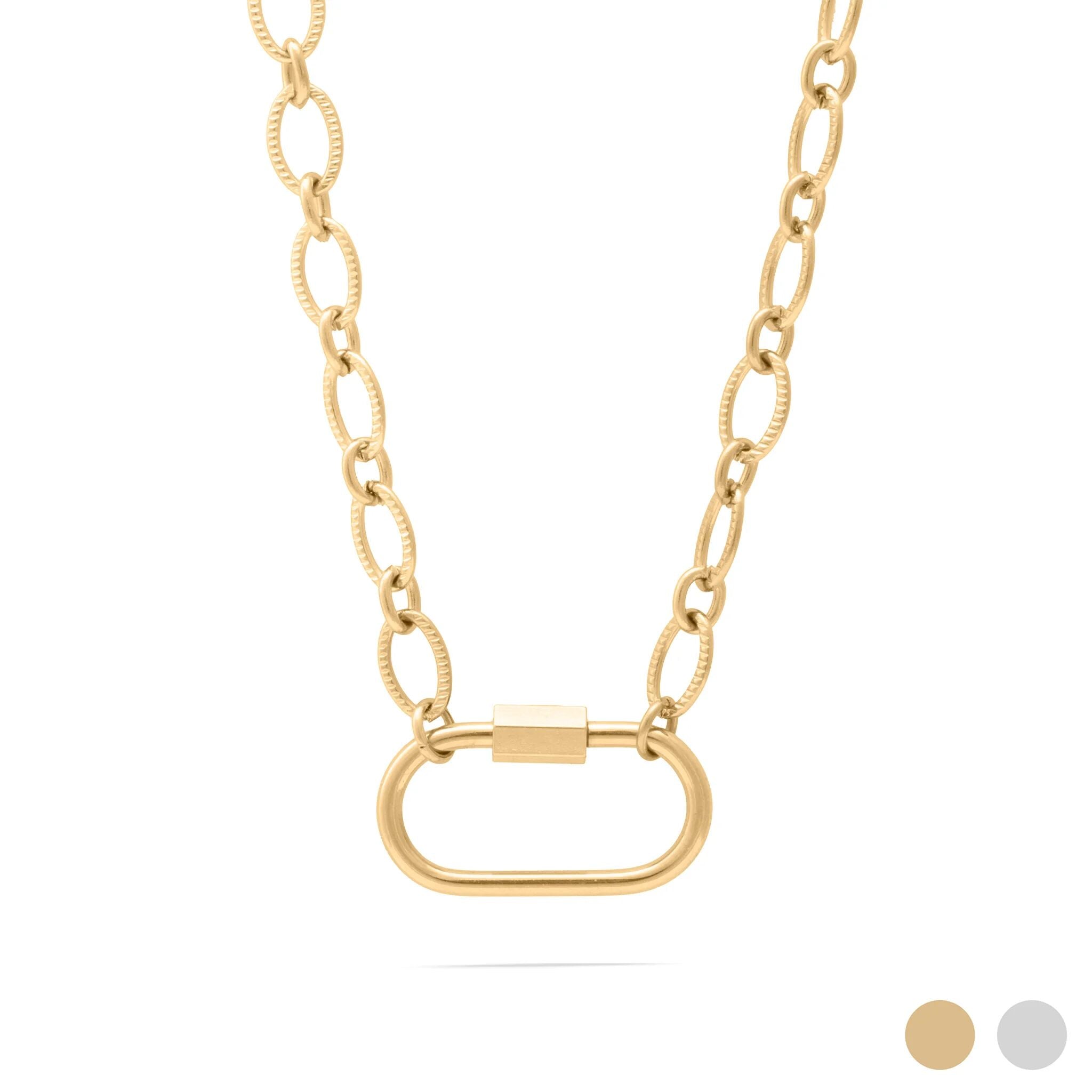 18K Gold PVD Stainless Steel Loop Chain Carabiner Necklace- gold main