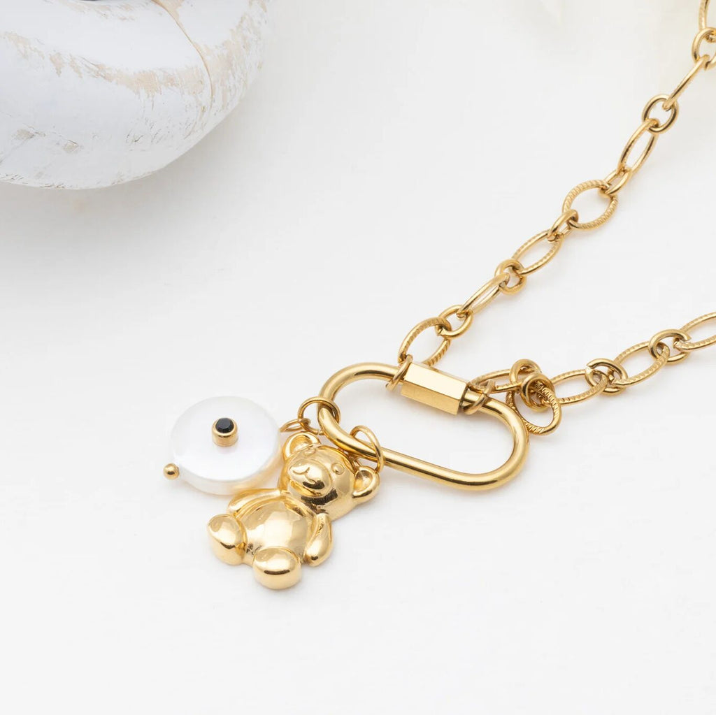 18K Gold PVD Stainless Steel Loop Chain Carabiner Necklace- gold studio
