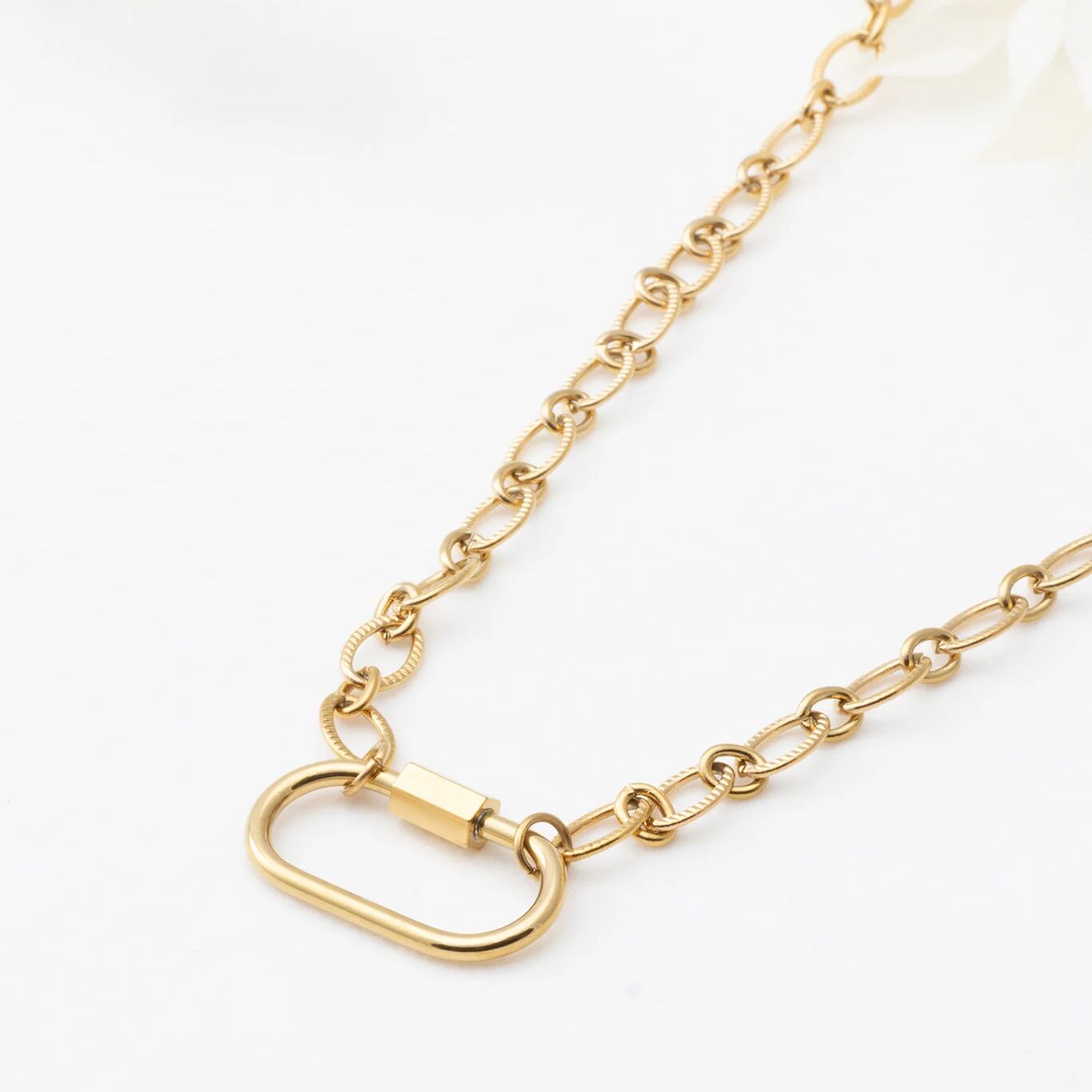 18K Gold PVD Stainless Steel Loop Chain Carabiner Necklace- gold necklace
