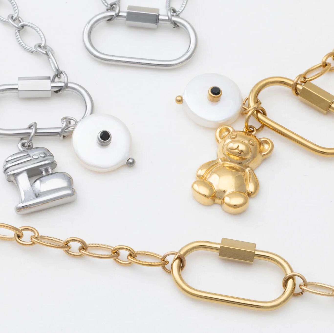 18K Gold PVD Stainless Steel Loop Chain Carabiner Necklace- gold and stainless studio