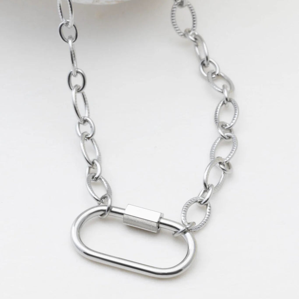 18K Gold PVD Stainless Steel Loop Chain Carabiner Necklace- stainless studio