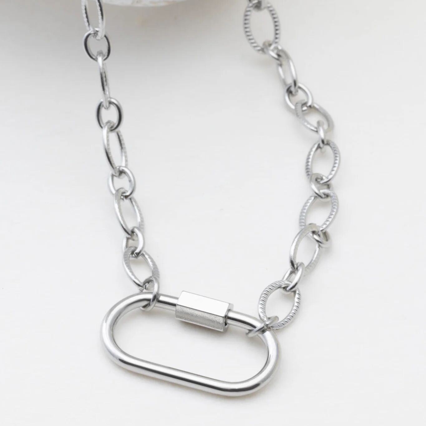 18K Gold PVD Stainless Steel Loop Chain Carabiner Necklace- stainless studio