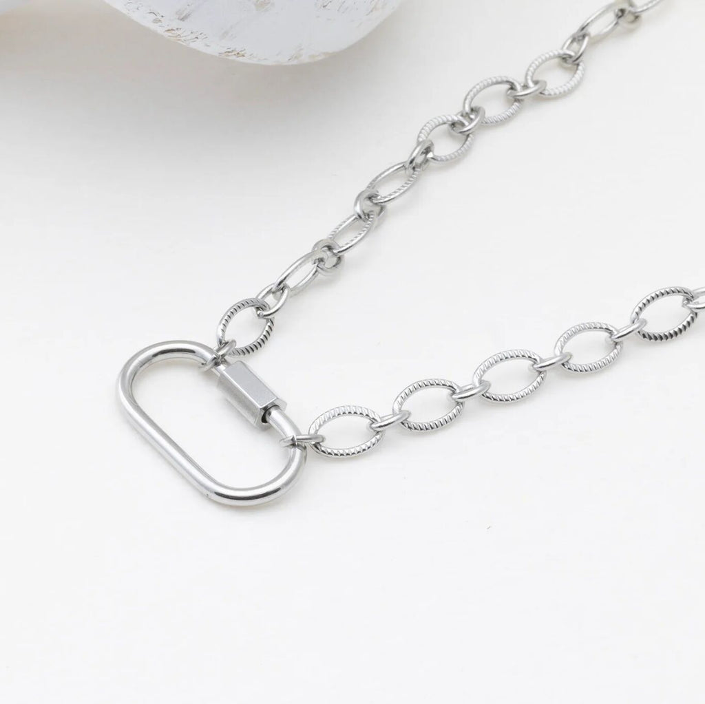 18K Gold PVD Stainless Steel Loop Chain Carabiner Necklace- stainless studio