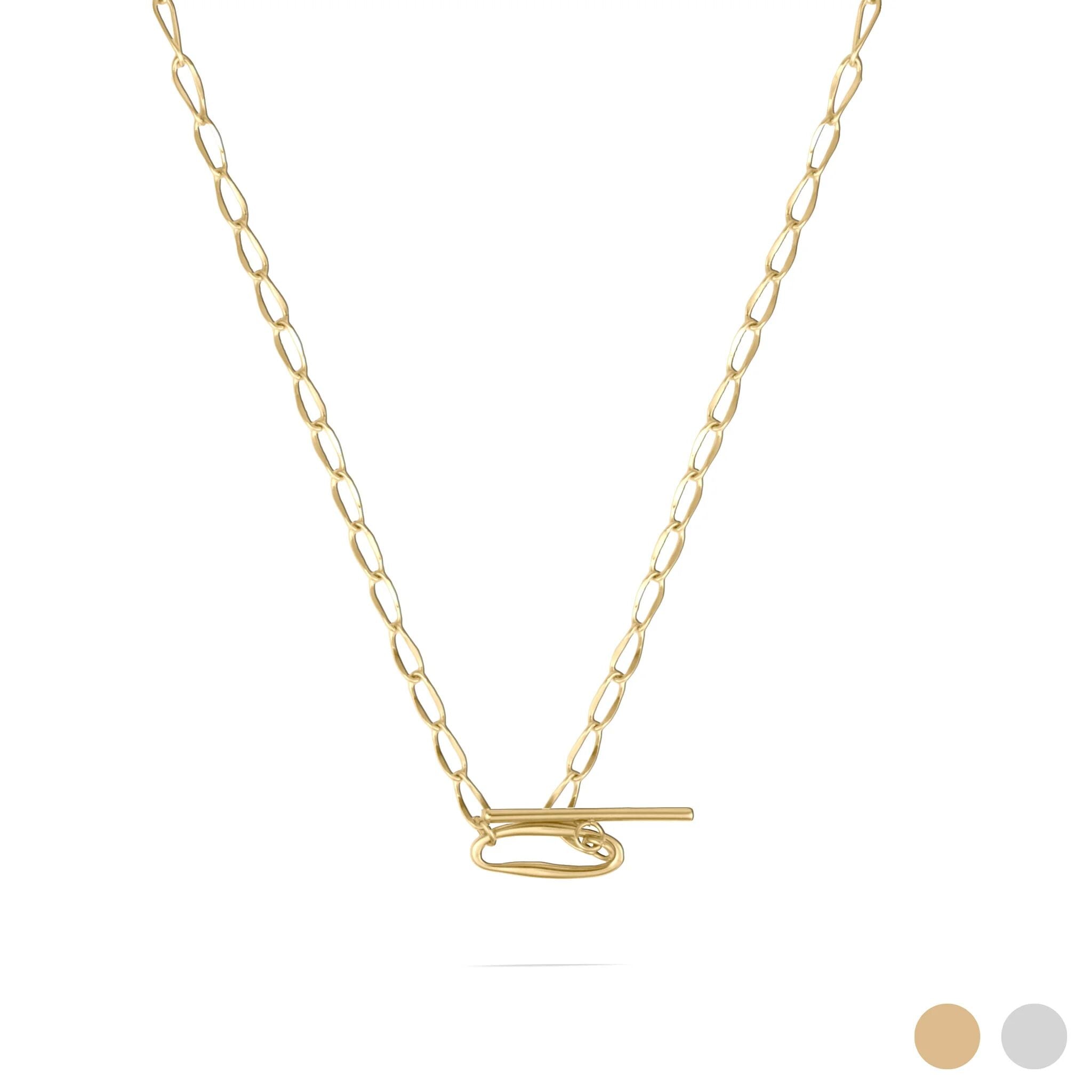 18K Gold PVD Stainless Steel Oval Link Toggle Chain Necklace- gold main