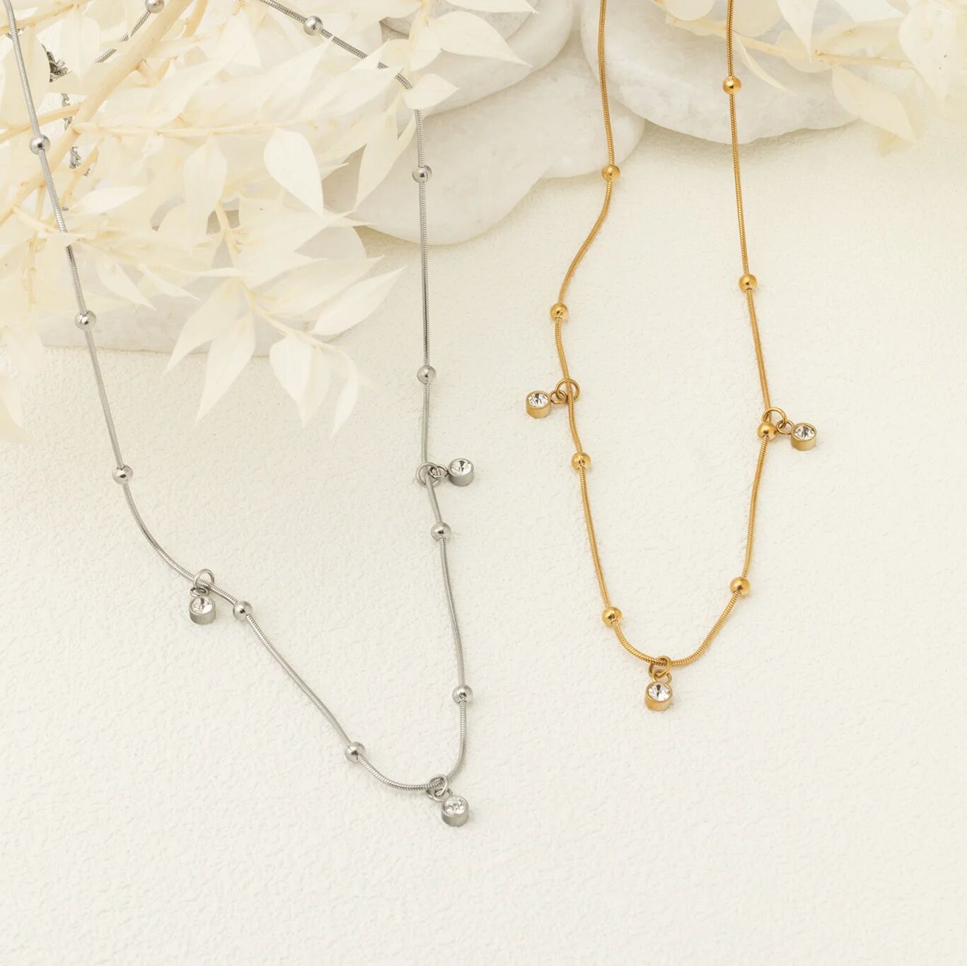 18K Gold PVD Stainless Steel Dangle Stone Necklace- gold and silver studio