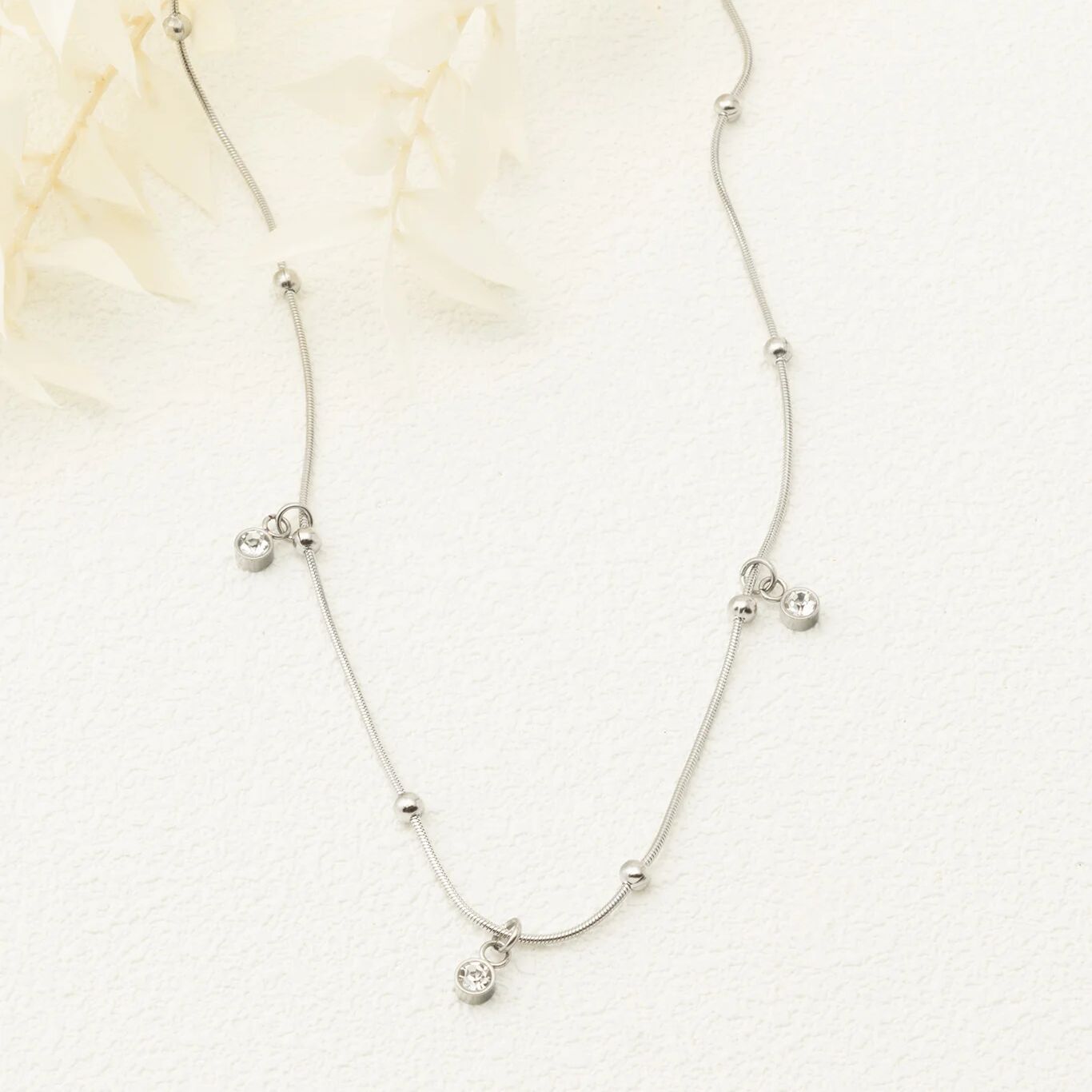 18K Gold PVD Stainless Steel Dangle Stone Necklace- silver studio