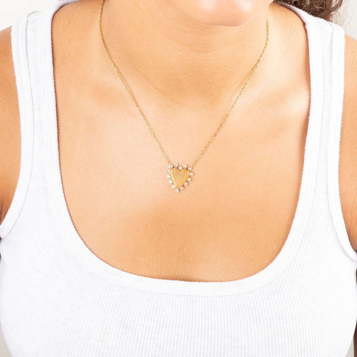 18K Gold PVD Stainless Steel Heart Pendant Necklace- gold model
