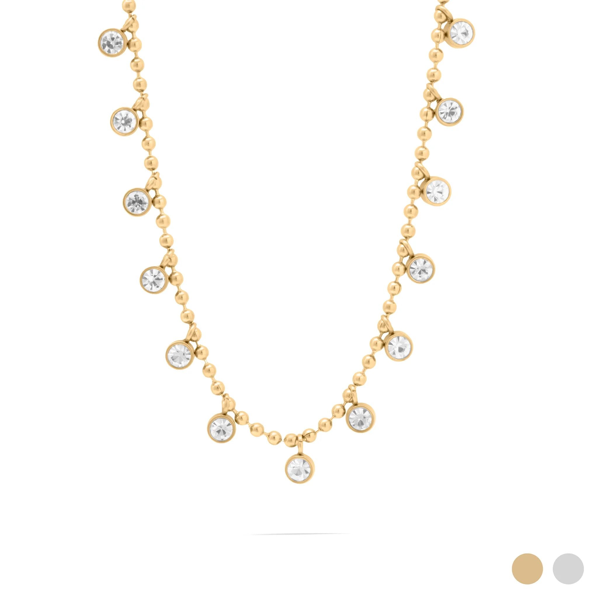 18K Gold PVD Stainless Steal Round Stone Dangle Necklace- gold main
