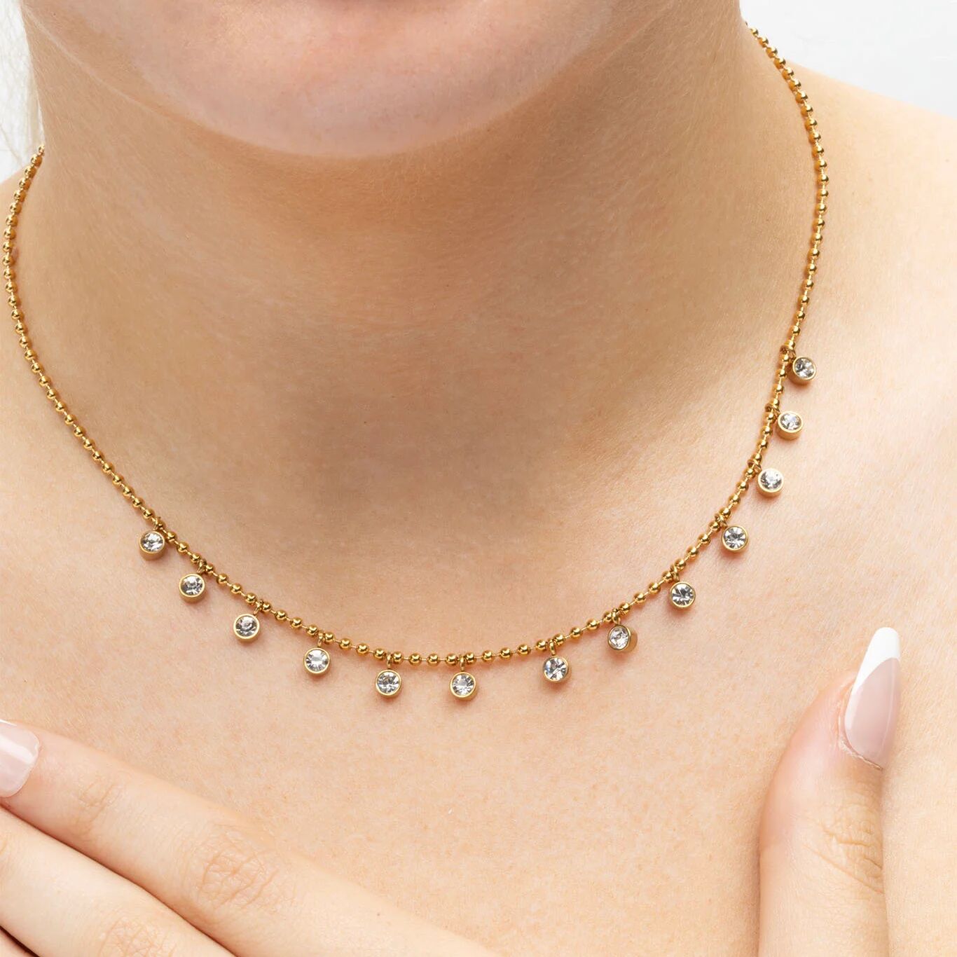 18K Gold PVD Stainless Steal Round Stone Dangle Necklace- gold model