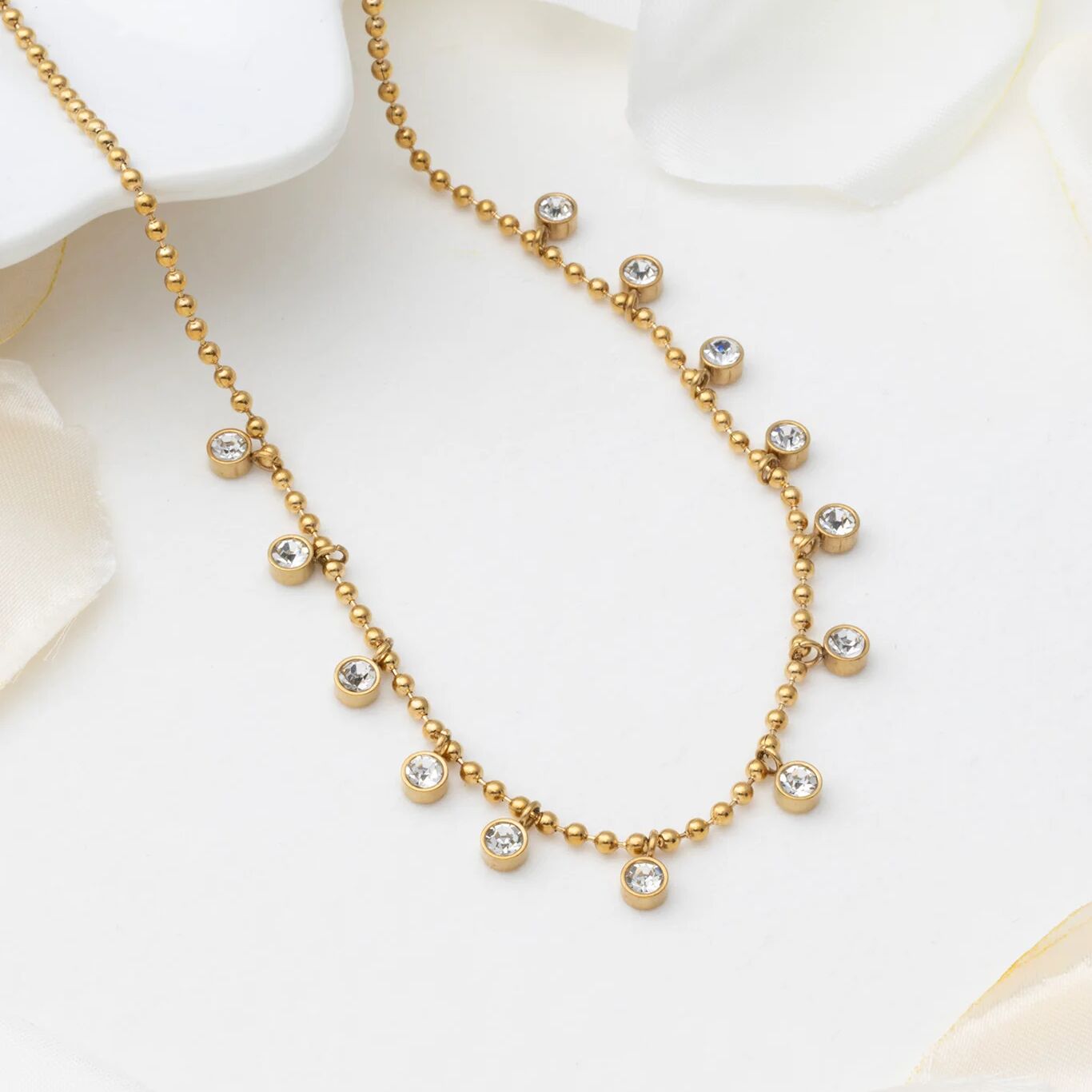 18K Gold PVD Stainless Steal Round Stone Dangle Necklace- gold studio